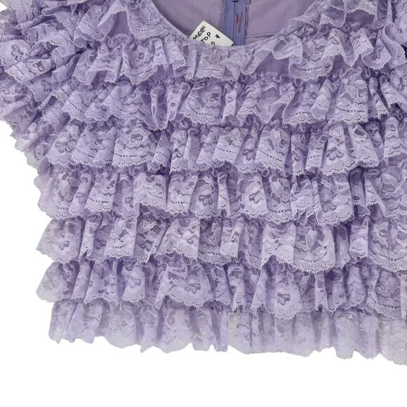 Bloomer Top Full Ruffle Vintage Handmade Reworked Top Purple XS Coquette Cropped - Picture 4 of 8